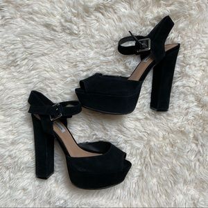 Steve Madden Black Suede Platform Peep Toe Heels